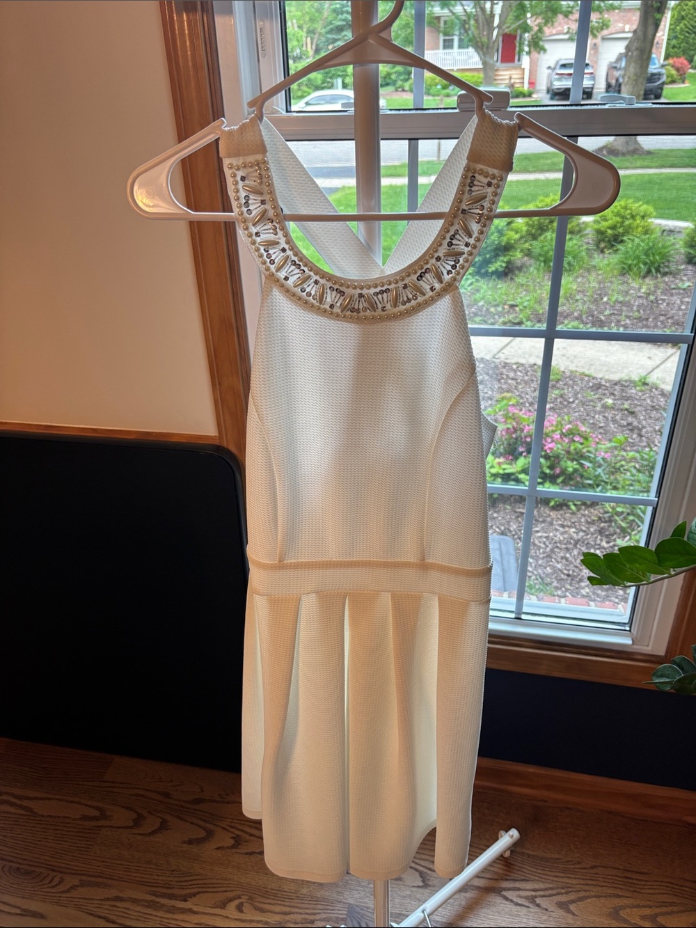 Ivory Beaded Halter Mini Dress